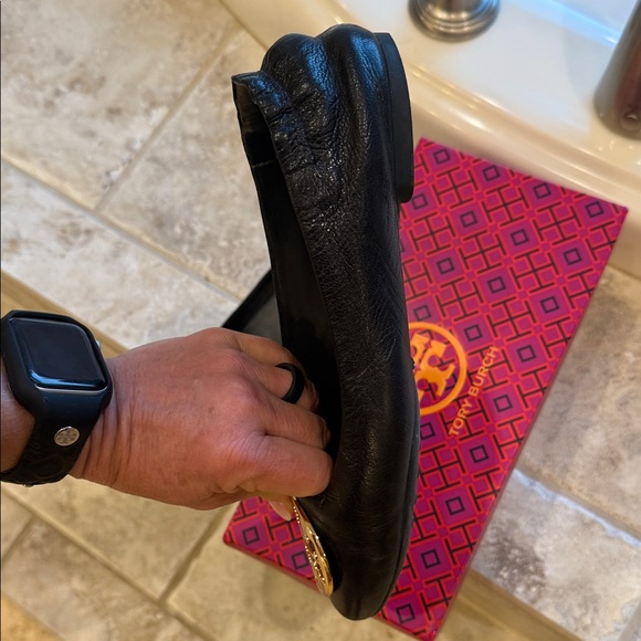 Tory Burch Black Flats with Gold Emblem - Picture 6 of 7